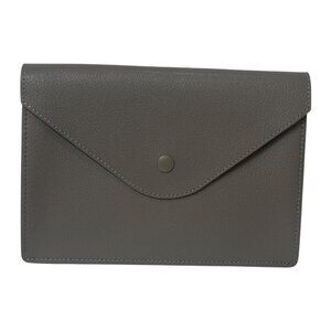 David Yurman Gray Taupe Grained Leather Envelope Pouch Travel Case Clutch